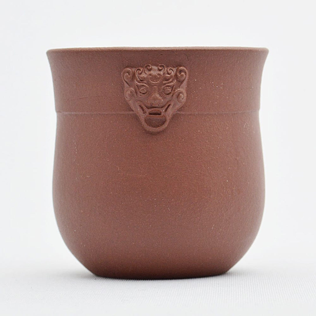 宜興紫砂 双獅高杯(赤茶)