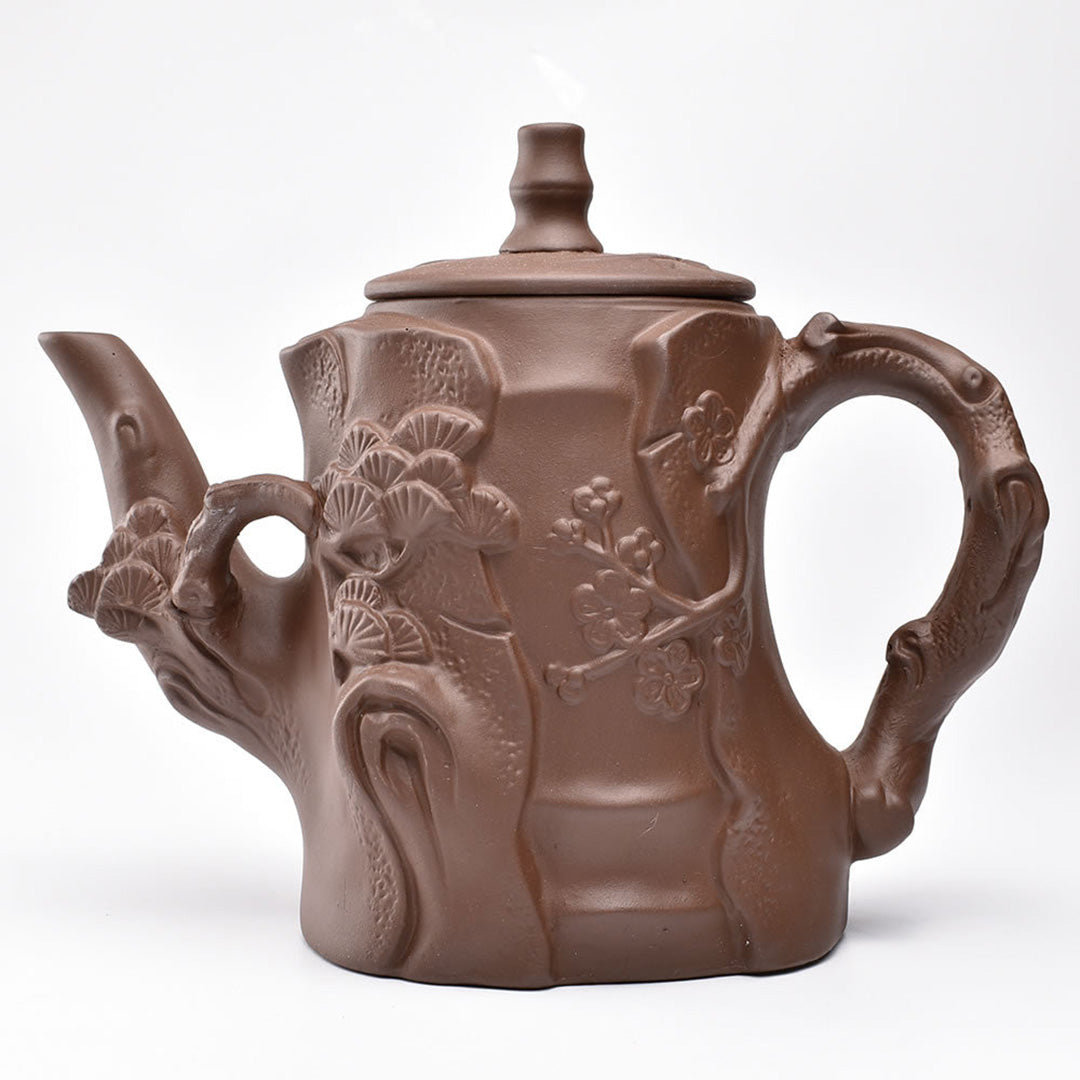 宜興紫砂 急須 紫砂壺 急須 茶器 陶器製 梅彫刻 大松梅壺・紫砂風