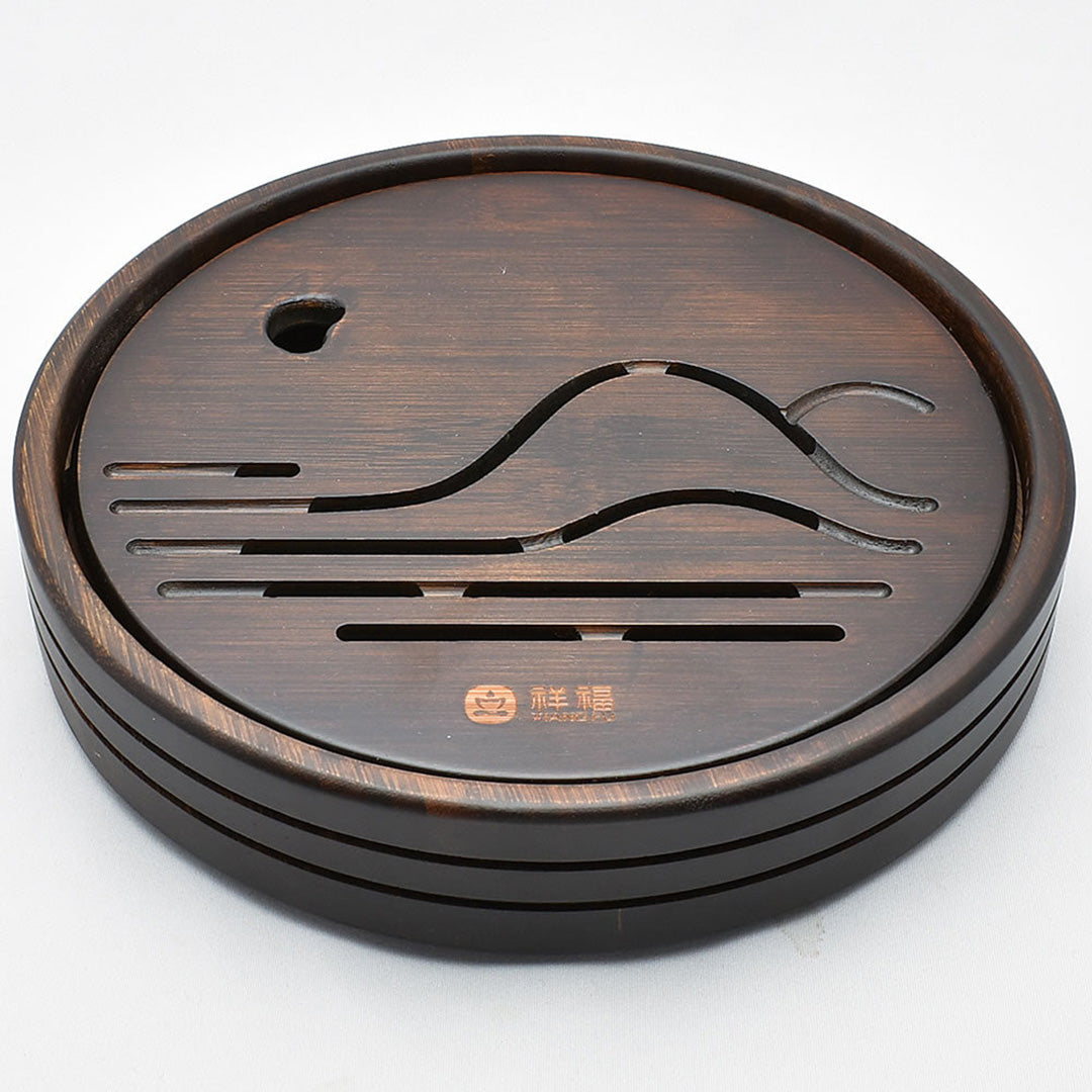 山水円茶盤