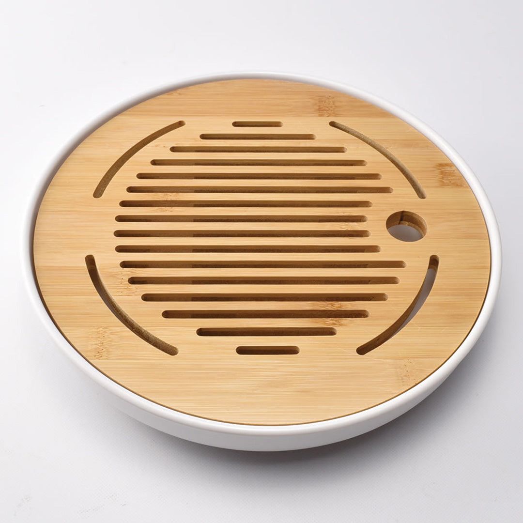 圓日月茶盤(白)