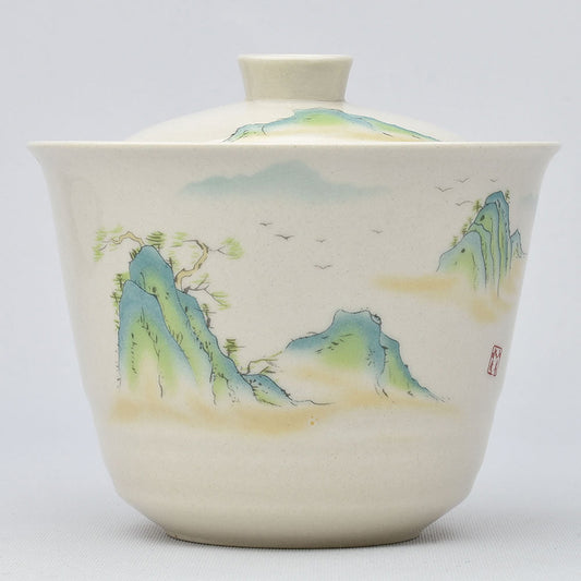 山水手抓蓋碗