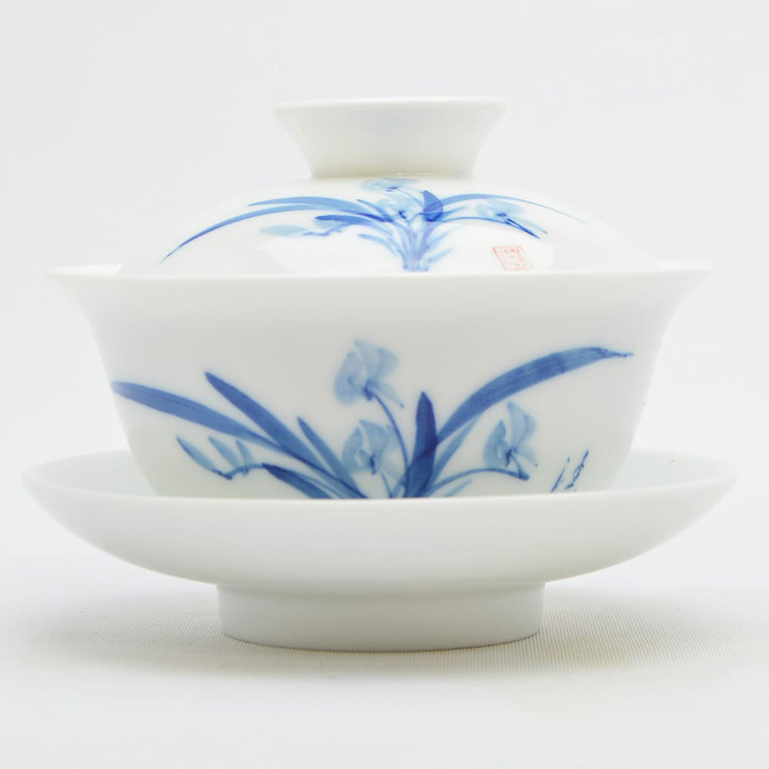 青色と白色の花模様の茶器 CS130 青花磁茶器「蓮花」 | 中国茶専門店GUDDI