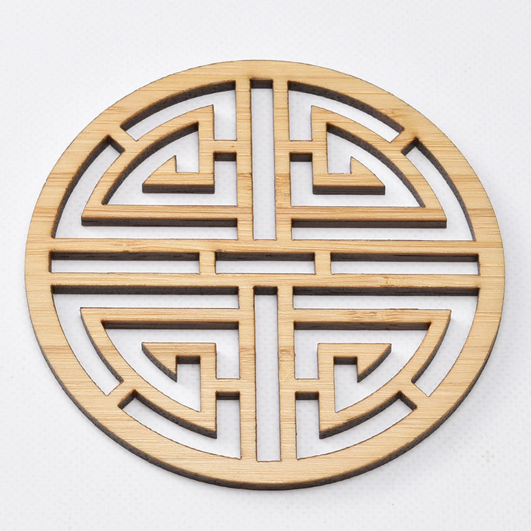 鏤空竹茶托(寿)