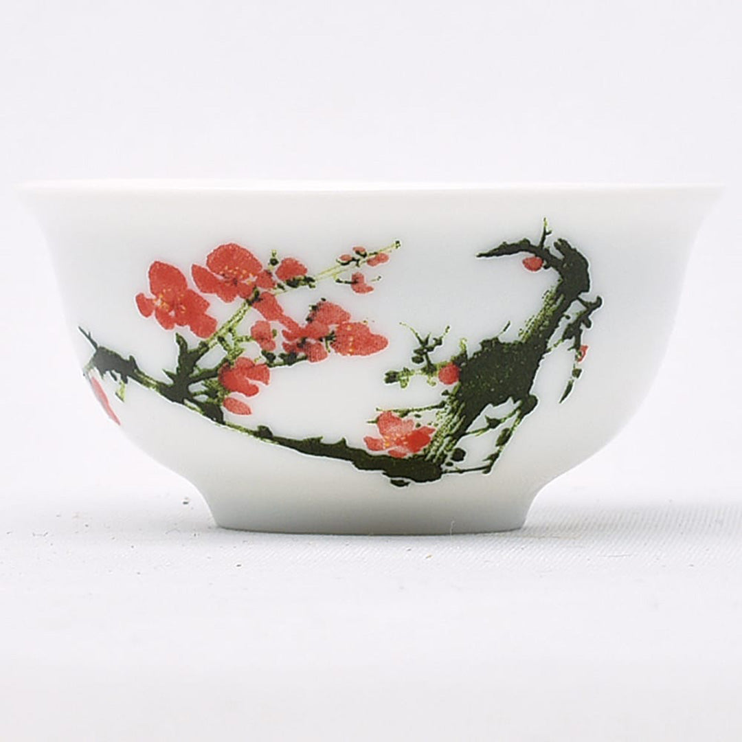 彩磁品茗杯(紅梅)