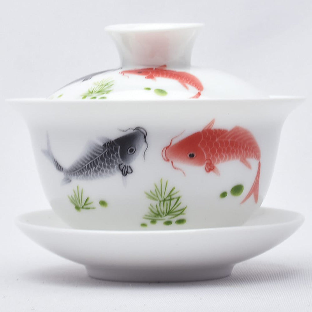 彩磁蓋碗(双魚)【キズなど】