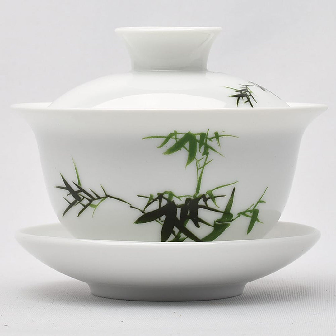 彩磁蓋碗(緑竹)