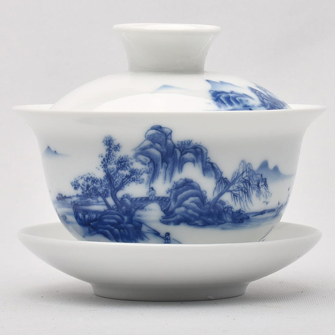中国，茶具，茶器，置物，青白磁風景画陶器器 彩磁 蓋碗（山水）｜中国茶と茶器の天香茶行