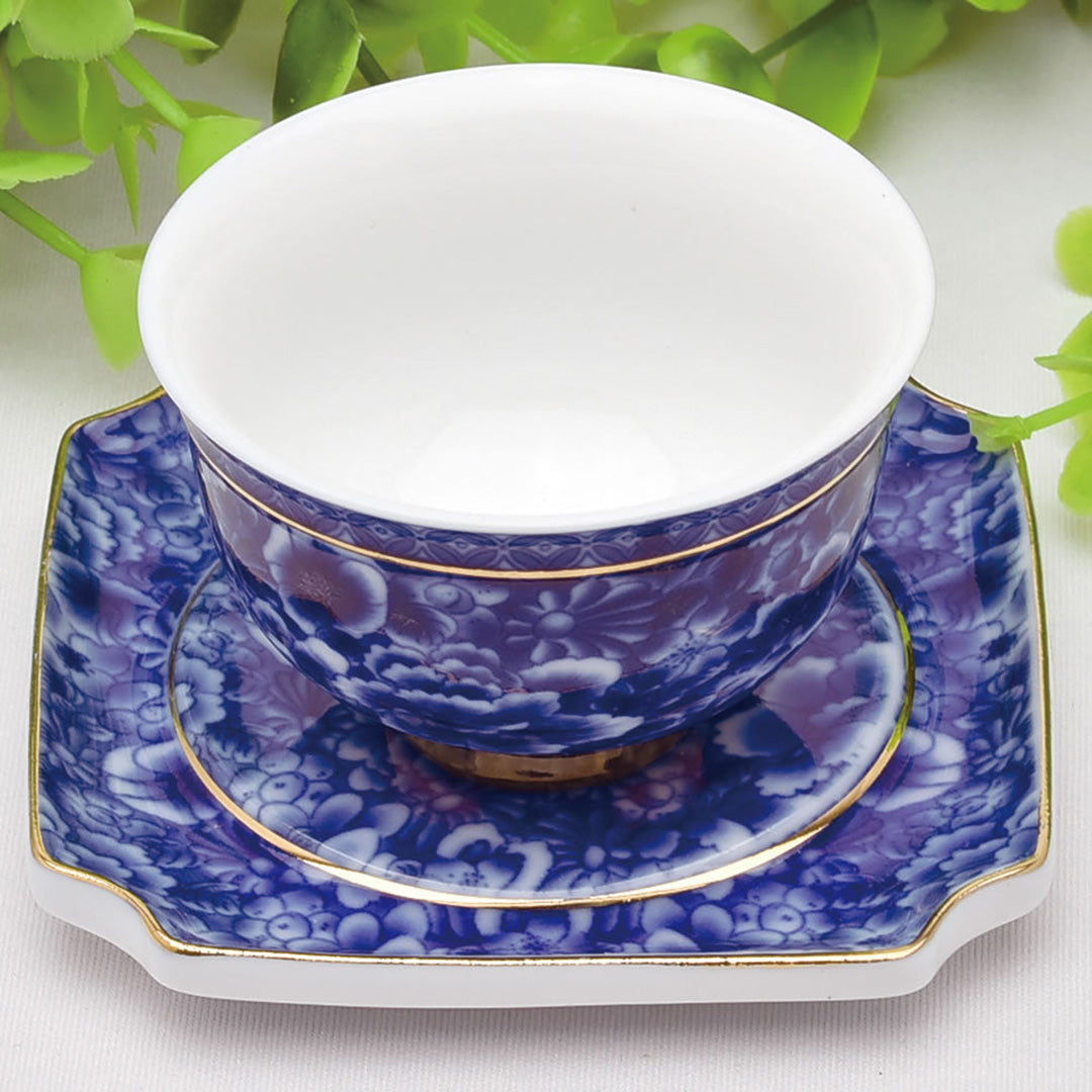 茶杯と茶托セット｜描金繁花｜中国茶器の天香茶行