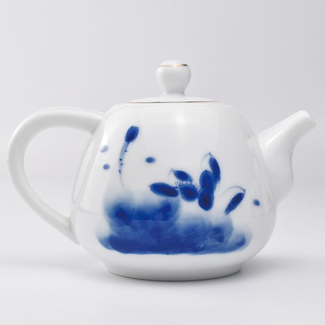 中国茶器　山水画の急須 陶器 描金手絵茶壺（藍蓮）急須｜中国茶器の天香茶行