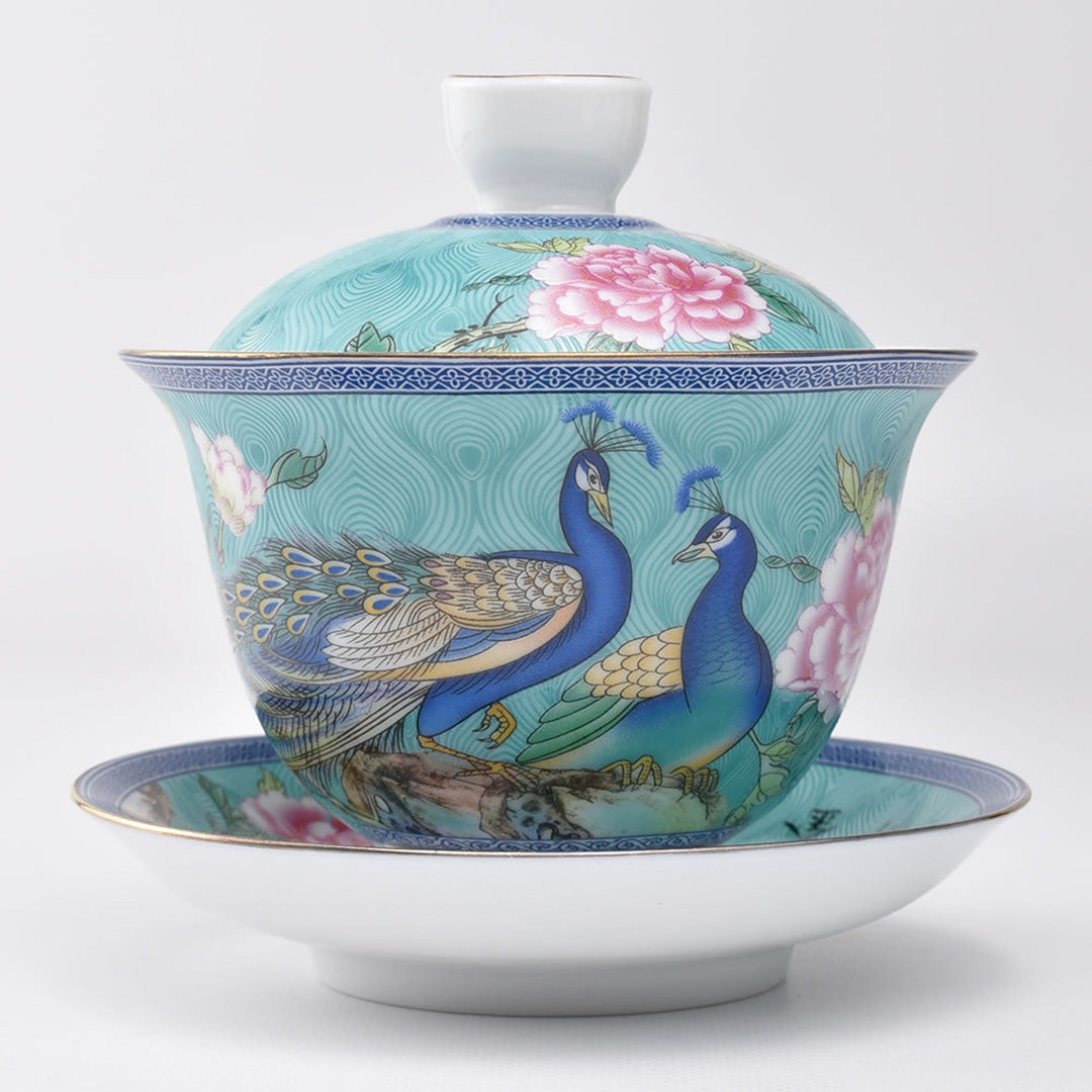 描金琺瑯蓋碗(天藍)