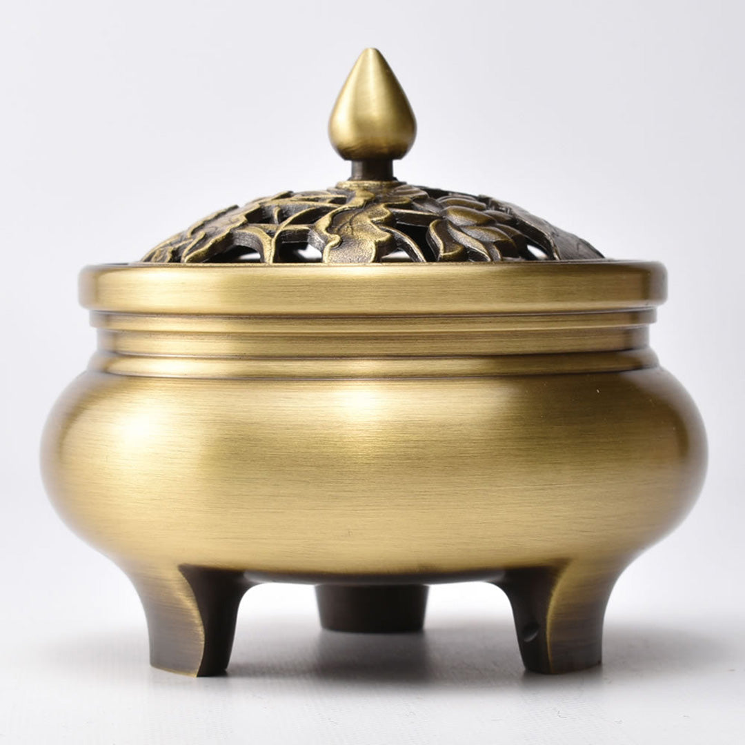 中国美術 七宝 香炉 DT314 中国美術 三つ脚 七宝焼香炉 金彩唐蓮花紋 景泰藍 耳輪 獅子