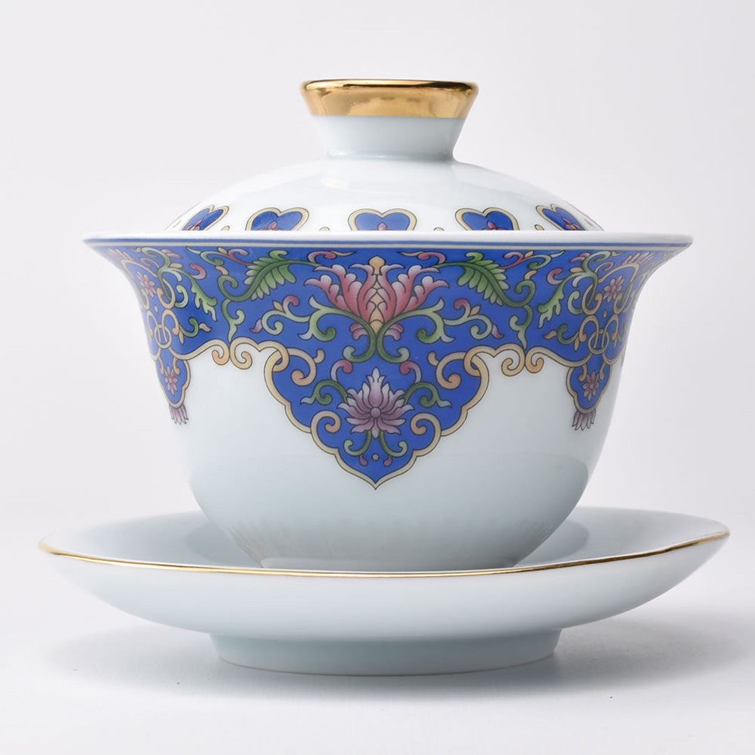 琺瑯影青蓋碗(藍)