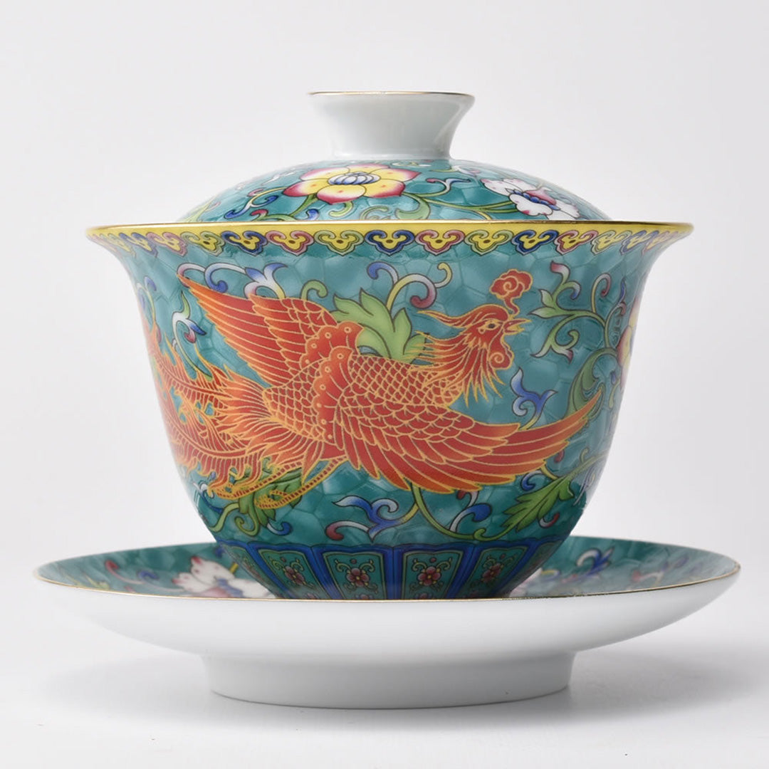蓋碗｜琺瑯描金・緑鳳｜中国茶器専門店の通販・天香茶行