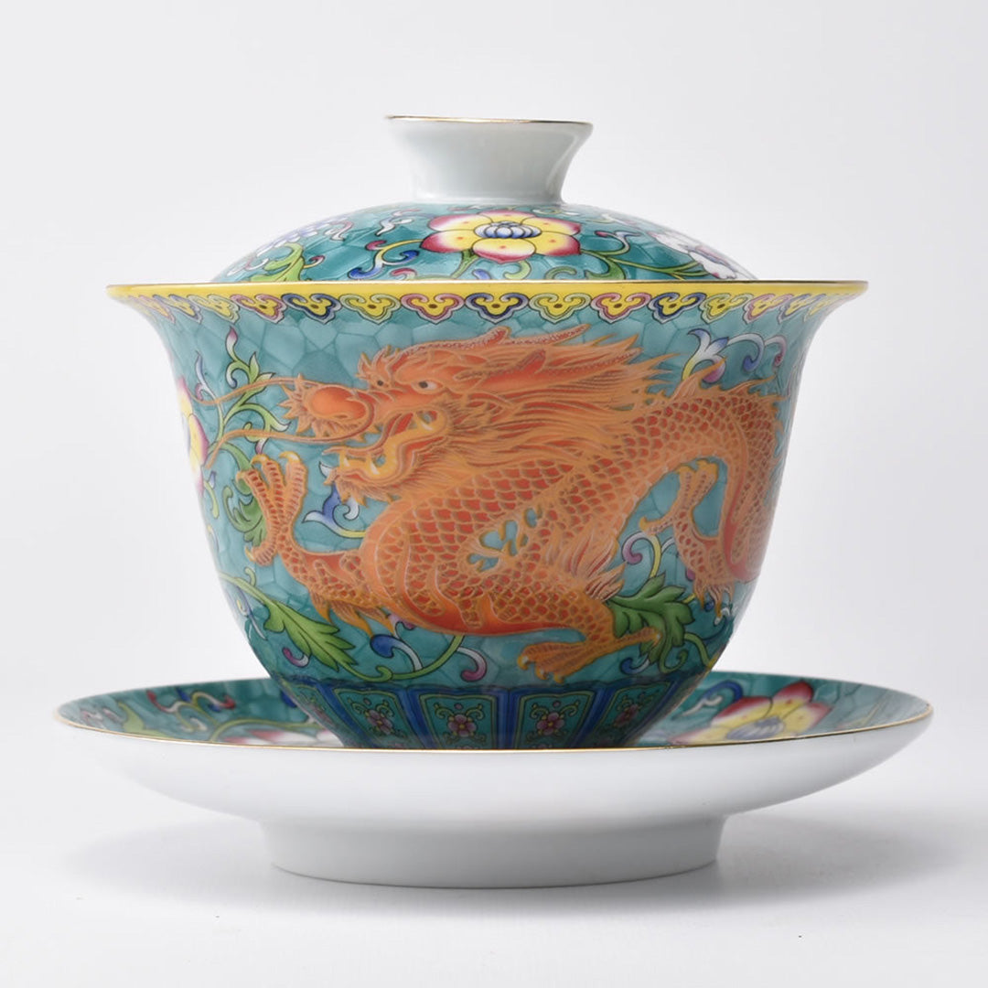 琺瑯描金蓋碗(緑龍)