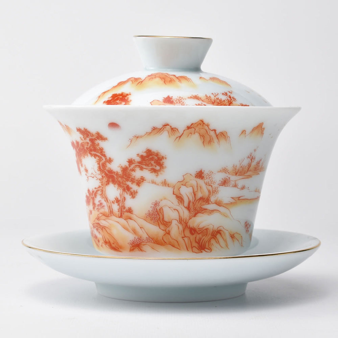 影青山水蓋碗（紅）｜中国茶器専門店の通販・天香茶行