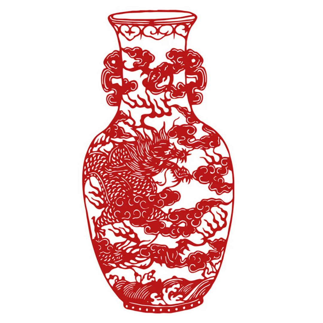 剪紙 青花磁龍壺