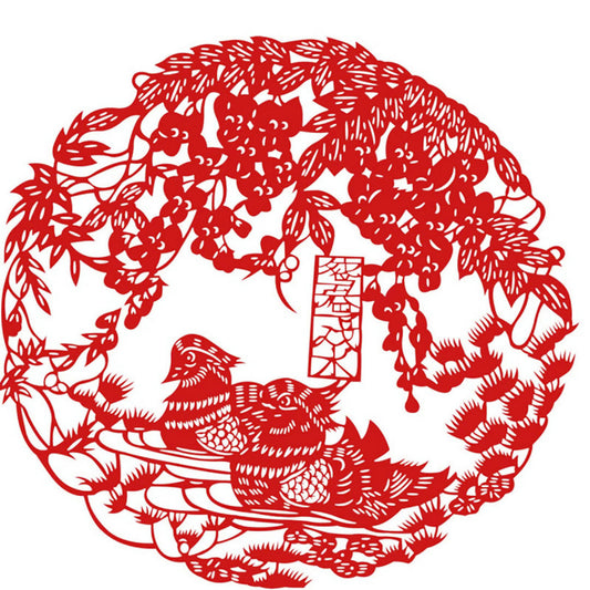 剪紙 鴛鴦戯水