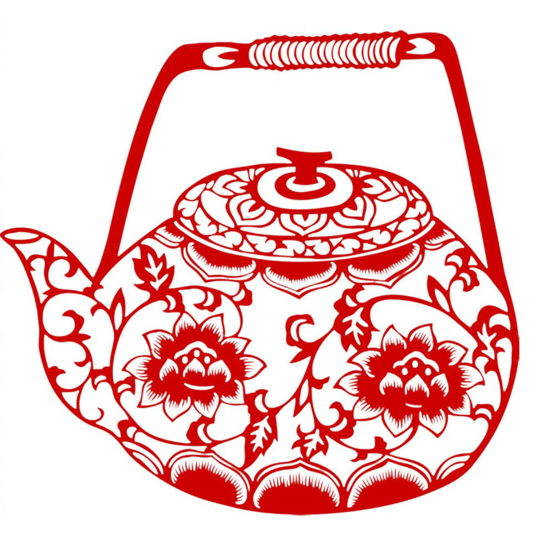 剪紙 青花磁茶壺